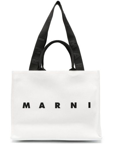 Marni Bolso shopper East-West con logo - Blanco