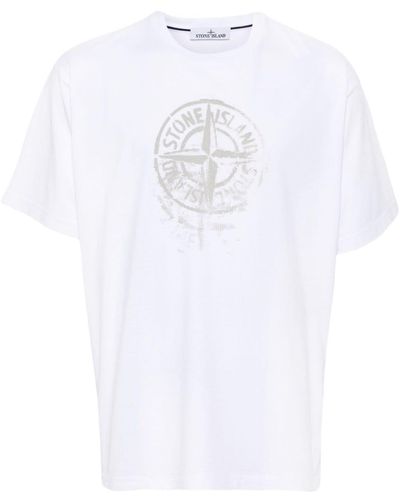 Stone Island T-shirt en coton à imprimé Compass - Blanc