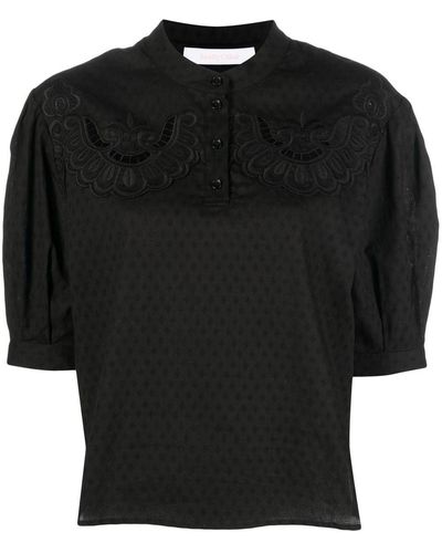 See By Chloé Broderie-anglaise Puff-sleeve Shirt - Black