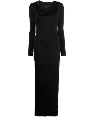 MISBHV Draped-neckline Hooded Maxi Dress - Black