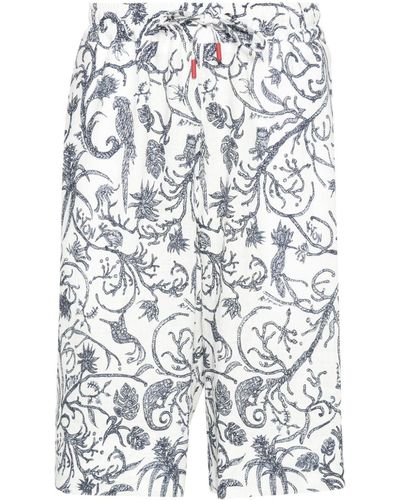 Kiton Floral-print Linen Shorts - White
