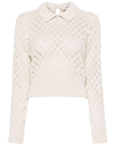 Golden Goose Perforated Cotton Jumper With Pearls - Natural