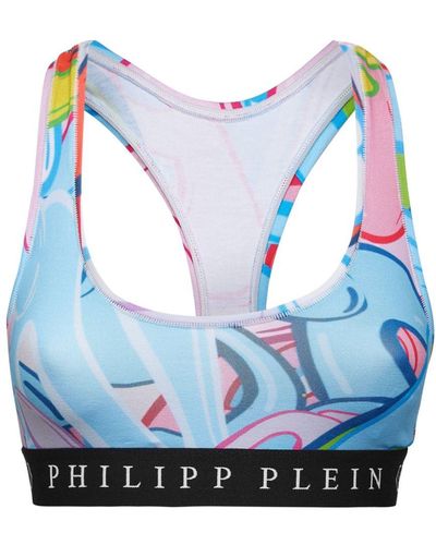Philipp Plein Logo-print Cotton-blend Top - Blue