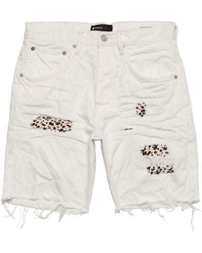 Purple Brand Jeans-Shorts im Patchwork-Look mit Geparden-Print - Weiß