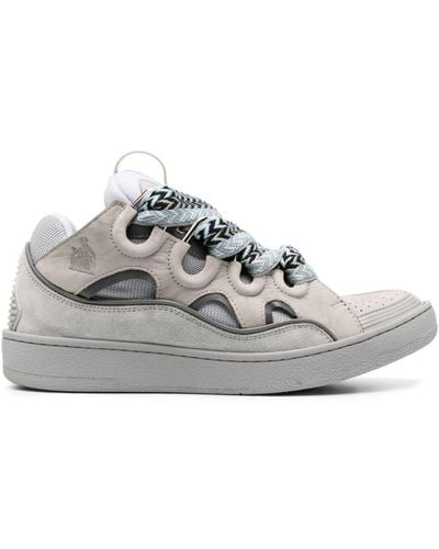 Lanvin Curb Leather And Mesh Low-top Sneakers - Grey