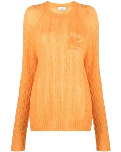 Etro Logo-embroidered Cable-knit Jumper - Orange
