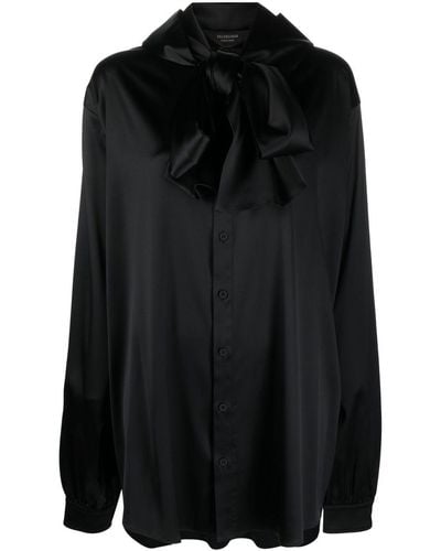 Balenciaga Blusa con lazo en el cuello - Negro