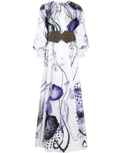 Saiid Kobeisy Abstract-print Taffeta Maxi Dress - White