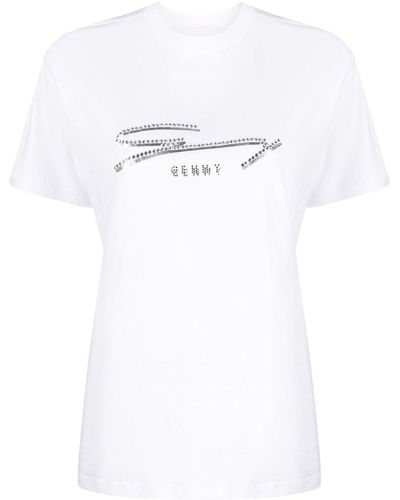 Genny T-shirt strassé à logo imprimé - Blanc