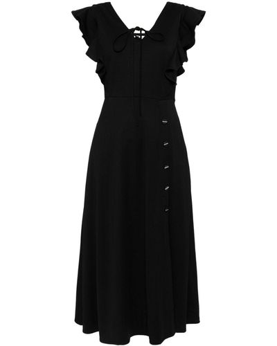 B+ AB Ruffle-detail V-neck Midi Dress - Black
