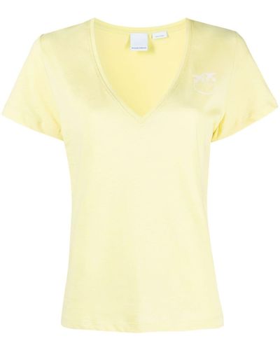 Pinko Love Birds-print Cotton T-shirt - Yellow