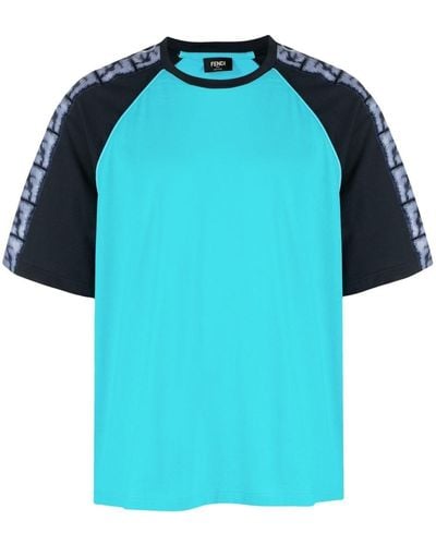 Fendi T-Shirt mit Logo-Streifen - Blau