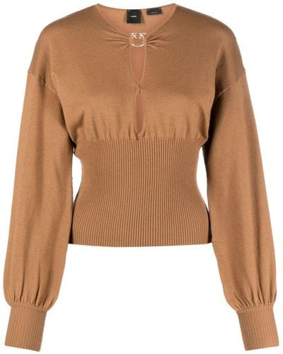 Pinko Cut-out Detailing Wool-blend Jumper - Brown