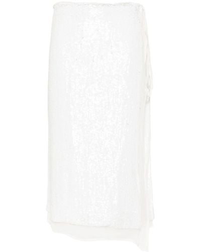 P.A.R.O.S.H. Gabriel Sequinned Wrap Skirt - White
