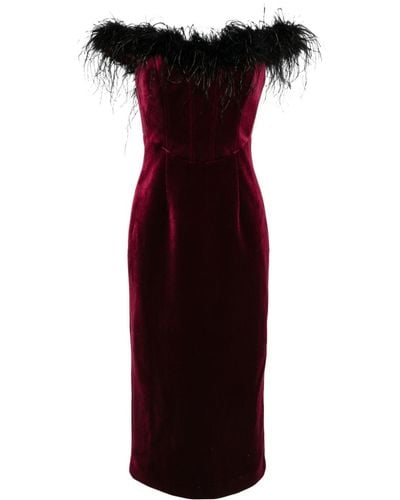 Rebecca Vallance Vanessa Feather-trimmed Midi Dress - Red