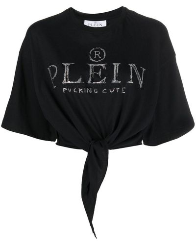 Philipp Plein T-shirt crop à logo strassé - Noir