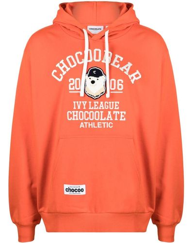 Chocoolate Logo-embroidered Cotton Hoodie - Orange