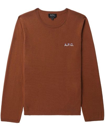 A.P.C. Logo-embroidered Cotton Sweater - Brown
