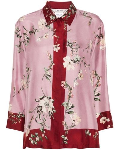 Max Mara Zijden Overhemd Met Bloemenprint - Rood