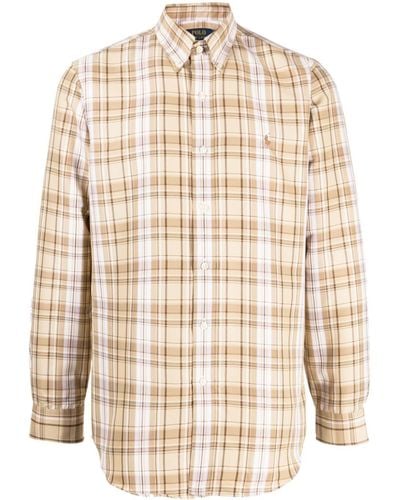 Polo Ralph Lauren Plaid-check Curved-hem Shirt - Natural
