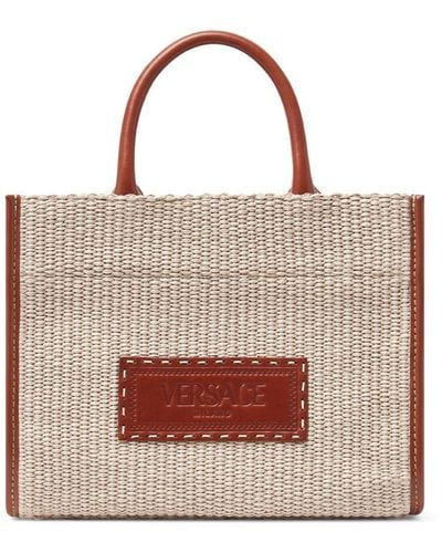 Versace Logo-appliquéd Woven Tote Bag - Brown