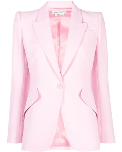 Alexander McQueen Padded-shoulder Single-breasted Woven Blazer - Pink