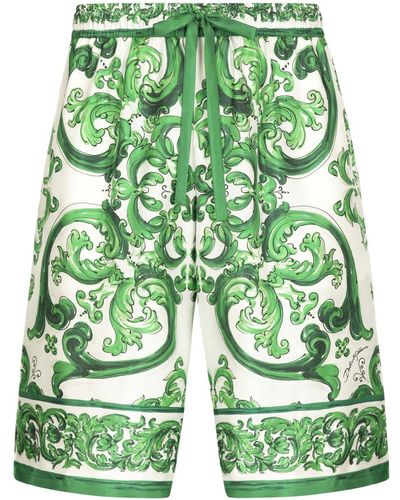 Dolce & Gabbana Seidenshorts mit Majolica-Print - Grün
