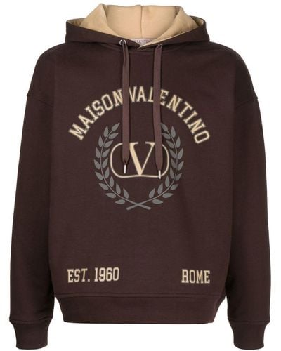 Valentino Sweat à capuche imprimé du logo - Marron