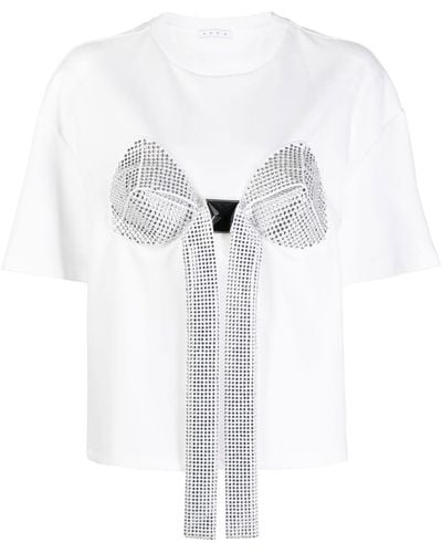 Area T-shirt taglio comodo con cristalli - Bianco