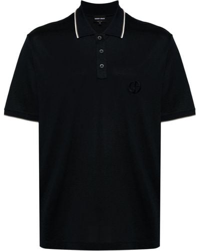 Giorgio Armani Poloshirt Met Geborduurd Logo - Zwart