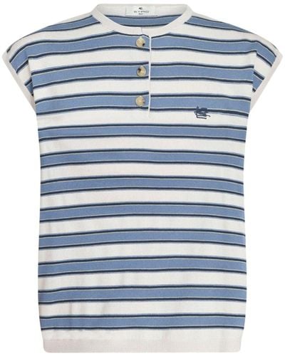 Etro Pegaso-embroidered Striped Vest - Blue