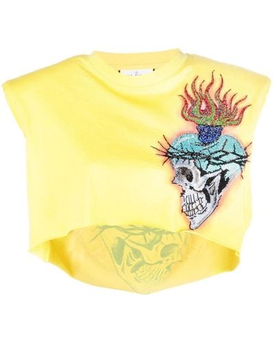Philipp Plein Love Tattoo Cropped T-shirt - Yellow