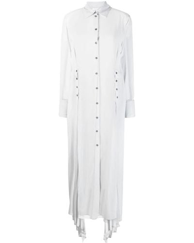 Patrizia Pepe Long-sleeved Pleated Shirt Dress - White