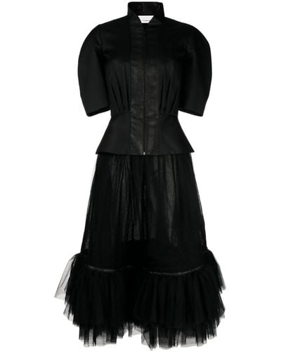 Saiid Kobeisy Tulle-panel Ruffled Skirt Suit - Black