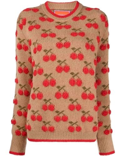 La DoubleJ Cherry Intarsia-knit Sweater - Natural