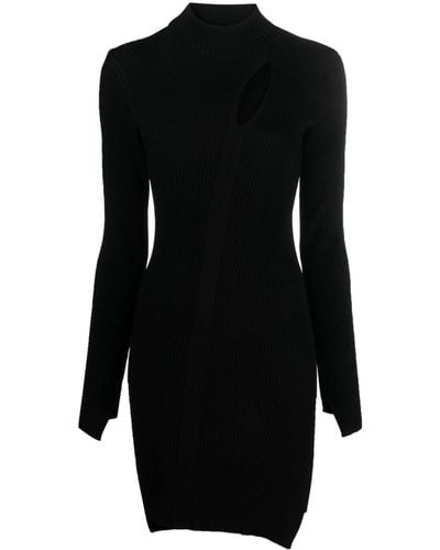 Versace Ribbed-knit Slashed Minidress - Black