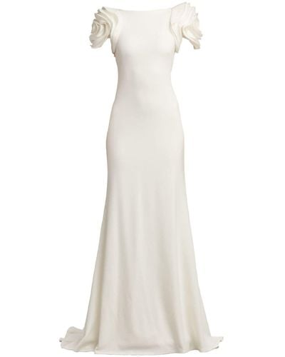 Tadashi Shoji Keating Rosette-sleeve Gown - White