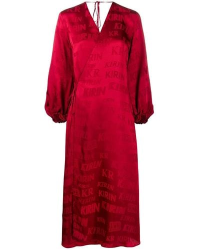 Kirin Logo-print Satin Wrap Dress - Red