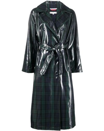 Tommy Hilfiger Tartan-print Trench Coat - Black