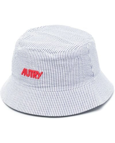 Autry Gestreifter Fischerhut mit Logo - Weiß