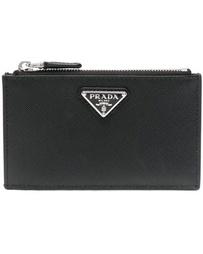 Prada Enamel Triangle-logo Leather Wallet - Black