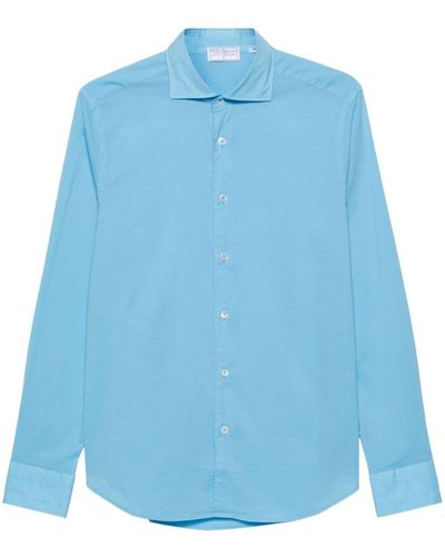 Fedeli Sean Long-sleeve Poplin Shirt - Blue