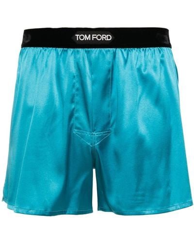 Tom Ford Logo-waistband Satin Boxers - Blue