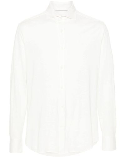 Brunello Cucinelli Overhemd Met Gespreide Kraag En Textuur - Wit