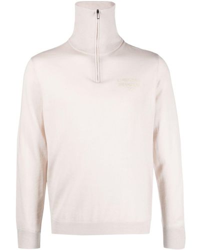 Emporio Armani Logo-embroidered Virgin-wool Sweater - White