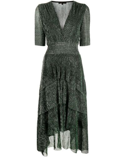 Maje Metallic-threading Ruffled Midi Dress - Green