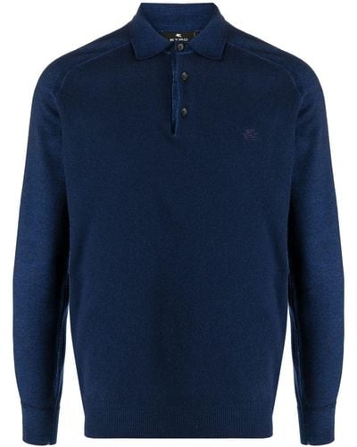 Etro Logo-embroidered Long-sleeve Polo Shirt - Blue