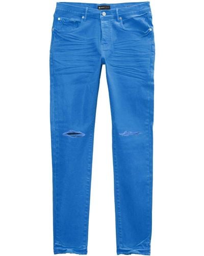 Purple Brand Coated-finish Low-rise Skinny Jeans - Blue