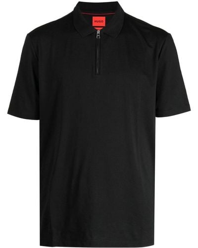 HUGO Half-zip Cotton Blend Polo Shirt - Black