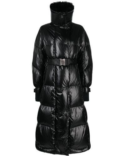 3 MONCLER GRENOBLE Manteau ceinturé Combovin en cuir à col contrastant - Noir